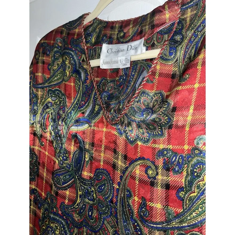Vintage Christian Dior Neiman Marcus Caftan Luxe Lounge Dress Plaid Paisley SZ L